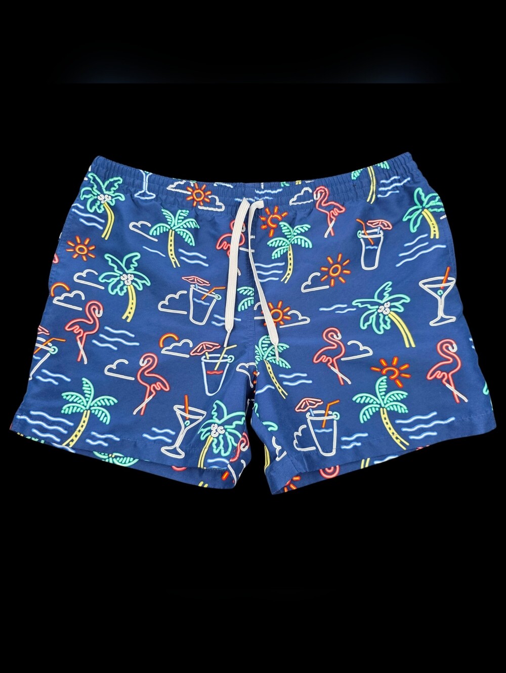 Chubbies The Neon Lights Swim Trunks Mens Size M Flamingo Martini Palm Tree 5.5"